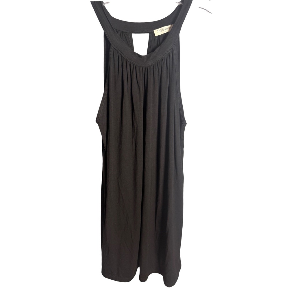 78&SUNNY Tank Top Women Large Black Modal Spandex Keyhole Back Halter Neck